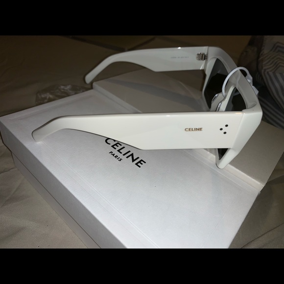 Celiné White Rectangular Acetate Sunglasses - Picture 5 of 8